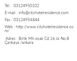 City Hotel & Residence iletiim bilgileri